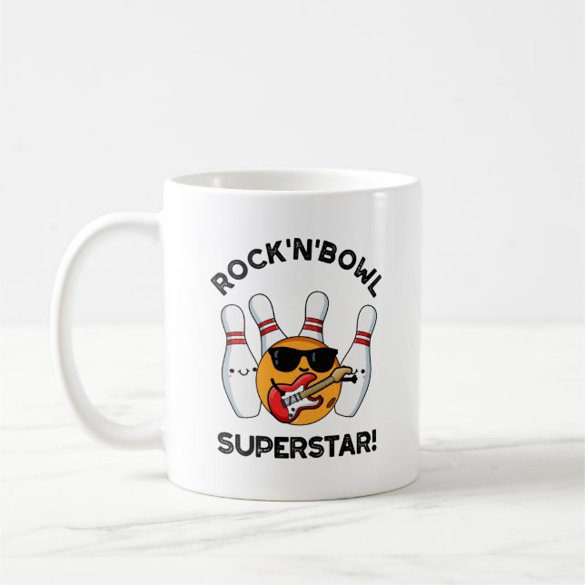 Rock And Bowl Superstar Funny Bowling Pun  Coffee Mug (Left)