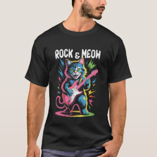 Rock and Meow Cat Playing Electric Guitar for Men T-Shirt