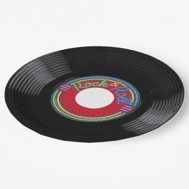 Rock and Roll 45 rpm Record Paper Plate (Angled)