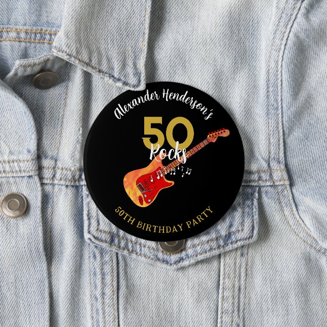 Rock and Roll 50th Birthday Party 10 Cm Round Badge (In Situ)