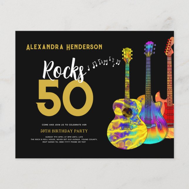 Rock and Roll 50th Birthday Party Budget Flyer (Front)