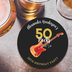 Rock and Roll 50th Birthday Party Round Paper Coaster
