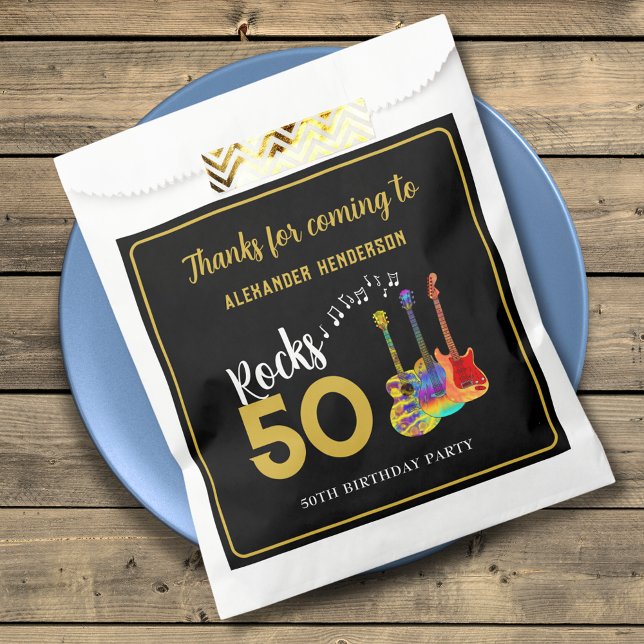 Rock and Roll 50th Birthday Party Thank You Favour Bag (Rock and roll 50th birthday party thank you custom favor bag)