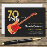 Rock and Roll 70th birthday party 70 rocks Invitation<br><div class="desc">70 Rocks 70th birthday party invitations with a cool electric guitar with Fire flame pattern and red pick guard guitar art and musical notes illustration with personalised black and gold modern calligraphy typography. This easy to use template creates the perfect personalised invitation to celebrate seventy in rock n roll style...</div>