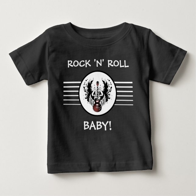 Rock and Roll Baby Guitar Heavy Metal Music Rocker Baby T-Shirt (Front)