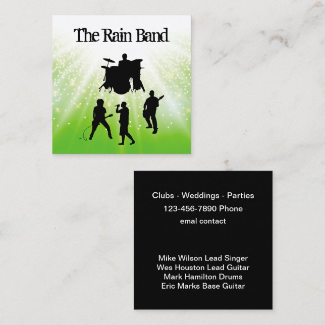 Rock And Roll Band For Hire Square Business Card (Front/Back)