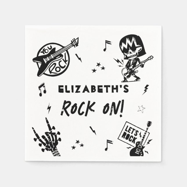 Rock and Roll Black & White Birthday Party Napkin (Front)