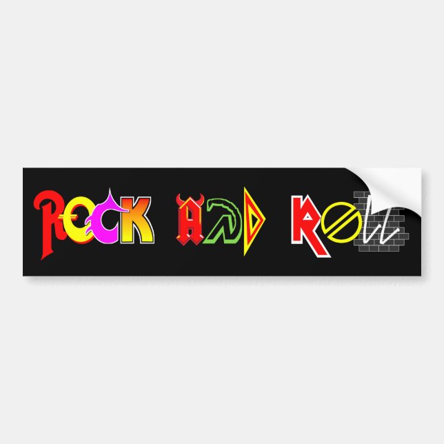 Rock and Roll Bumper Sticker (Black) (Front)