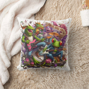 Rock And Roll Creatures Performing Together Cushion