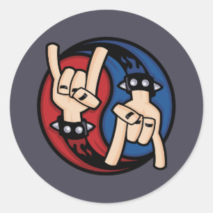 Rock and Roll Devil Horns Yin Yang Classic Round Sticker