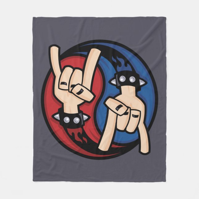 Rock and Roll Devil Horns Yin Yang Fleece Blanket (Front)