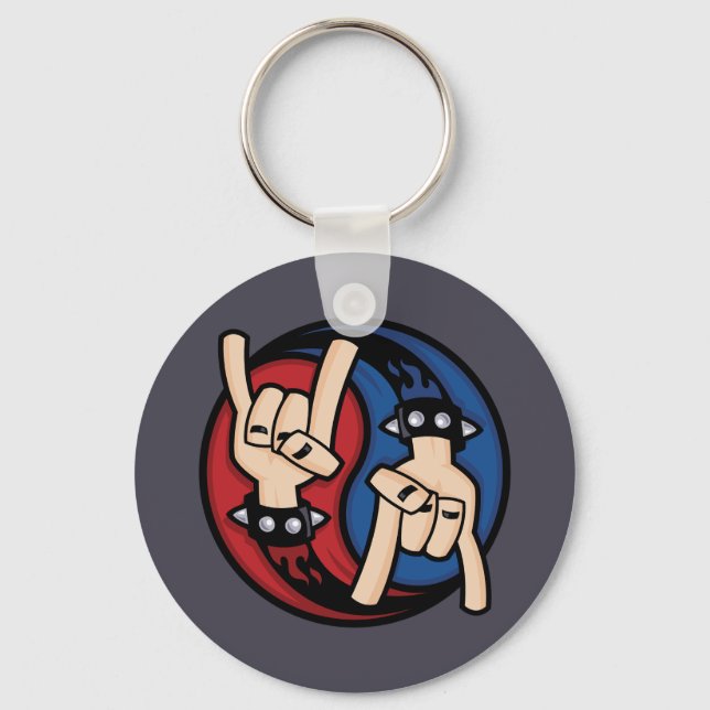 Rock and Roll Devil Horns Yin Yang Key Ring (Front)