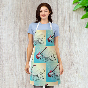 Rock and Roll Electric Guitar Swirling Music Notes Apron
