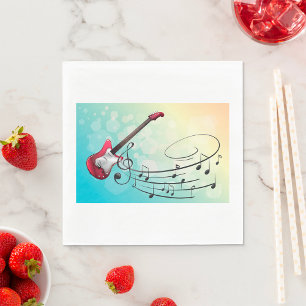 Rock and Roll Electric Guitar Swirling Music Notes Napkin