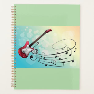 Rock and Roll Electric Guitar Swirling Music Notes Planner