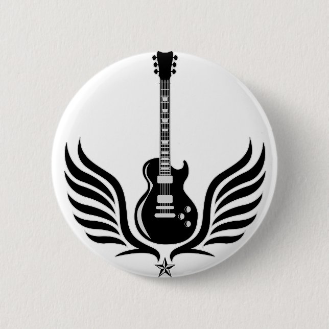 rock and roll electric guitar wings 6 cm round badge (Front)