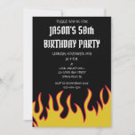 Rock and Roll Flames Men's Birthday Party Invitation<br><div class="desc">Throw a rocking party with these easy to customise party invitations. With their heavy metal rock and roll look, they're perfect for throwing parties for anyone who considered themselves a headbanger back in the day. These invites feature illustrations of flames in yellow and red set against a black background and...</div>