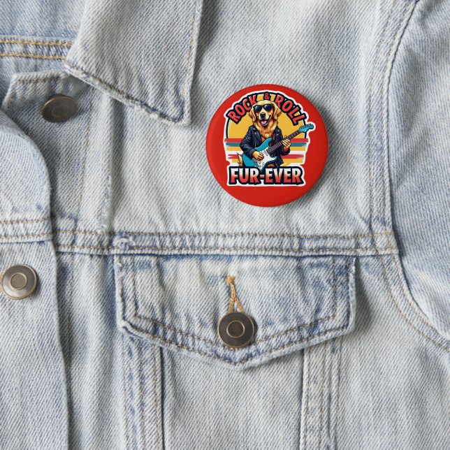 Rock and Roll Fur-Ever Golden Retriever Dog  6 Cm Round Badge (In Situ)
