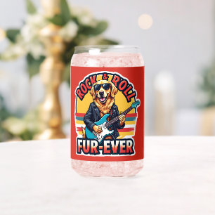 Rock and Roll Fur-Ever Golden Retriever Dog  Can Glass