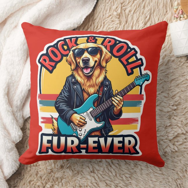 Rock and Roll Fur-Ever Golden Retriever Dog  Cushion (Blanket)