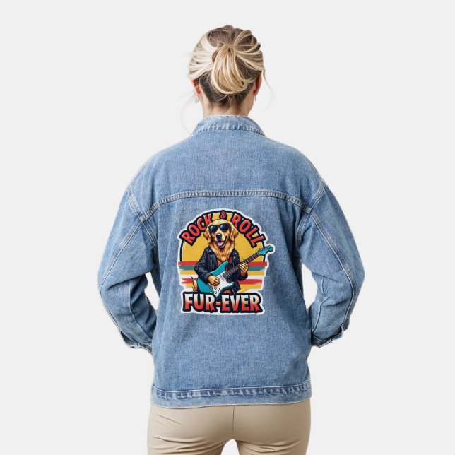 Rock and Roll Fur-Ever Golden Retriever Dog  Denim Jacket (Model)