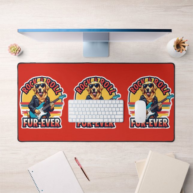 Rock and Roll Fur-Ever Golden Retriever Dog  Desk Mat (Office 1)