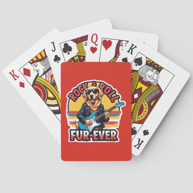 Rock and Roll Fur-Ever Golden Retriever Dog  Playing Cards (Back)