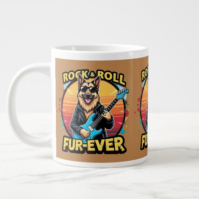 Rock and Roll German Shepherd Retro Sunset Art Large Coffee Mug (Left)