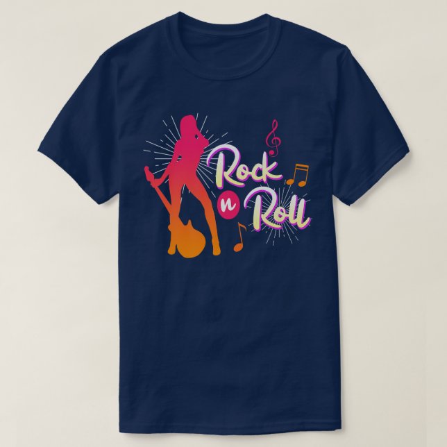 Rock and Roll Girl Women EGuitar Guitarist Rock mu T-Shirt (Design Front)