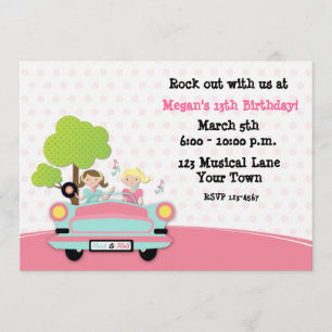 Rock and Roll Girls Birthday Invitation