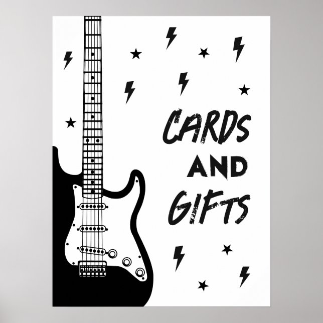 Rock and Roll Guitar Birthday Cards and Gifts Sign (Front)