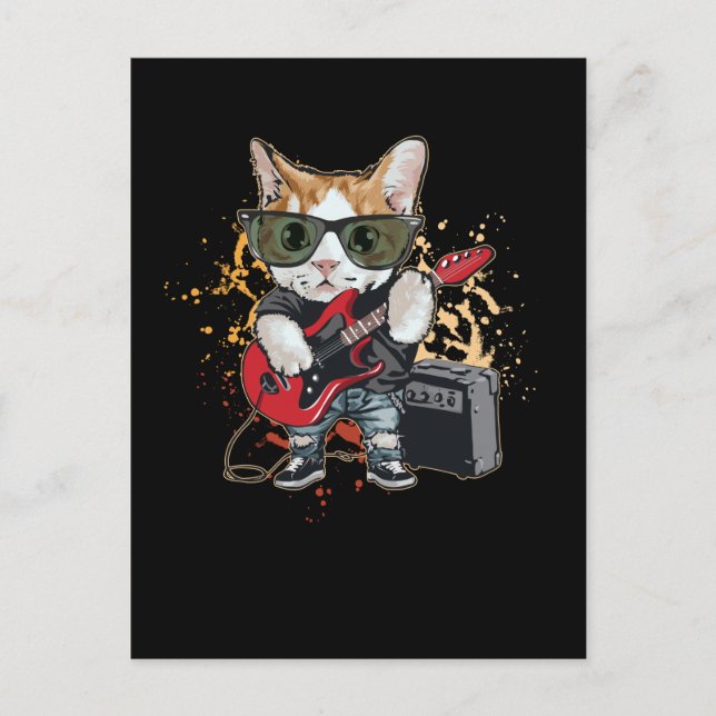 Rock and Roll Guitar Cat Musician Postcard (Front)