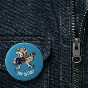 Rock and Roll Guitar Owl in Jumpsuit Cartoon 6 Cm Round Badge