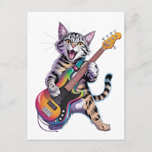 Rock And Roll guitar playing cat Postcard
