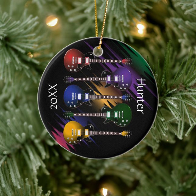 Rock and Roll Guitar Sound Wave Ceramic Ornament (Tree)