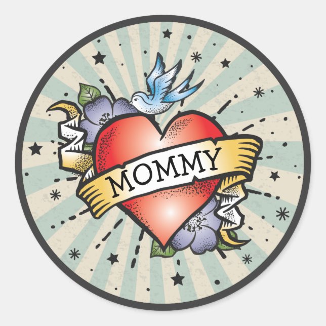Rock and Roll Heart Tattoo Classic Round Sticker (Front)