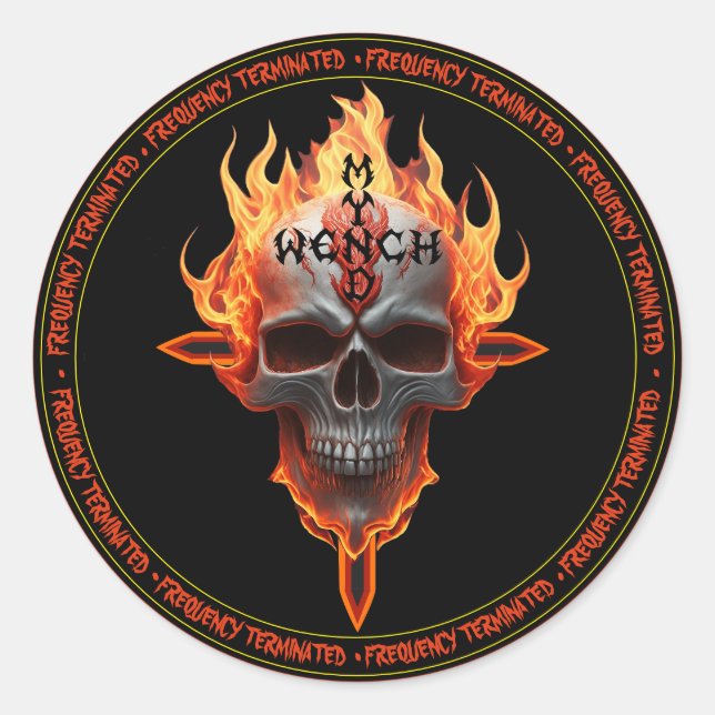 Rock And Roll Heavy Metal Music Band Flaming Skull Classic Round Sticker (Front)