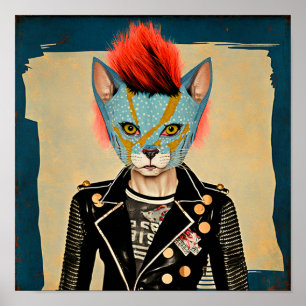 Rock and Roll Kitty - Punk Cat Poster Art