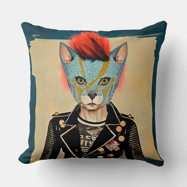 Rock and Roll Kitty Throw Pillow  (Front)