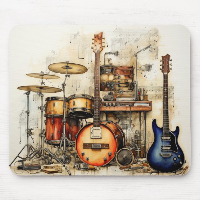 Rock and Roll Music Drums Guitar Symbols   Mouse Pad (Front)