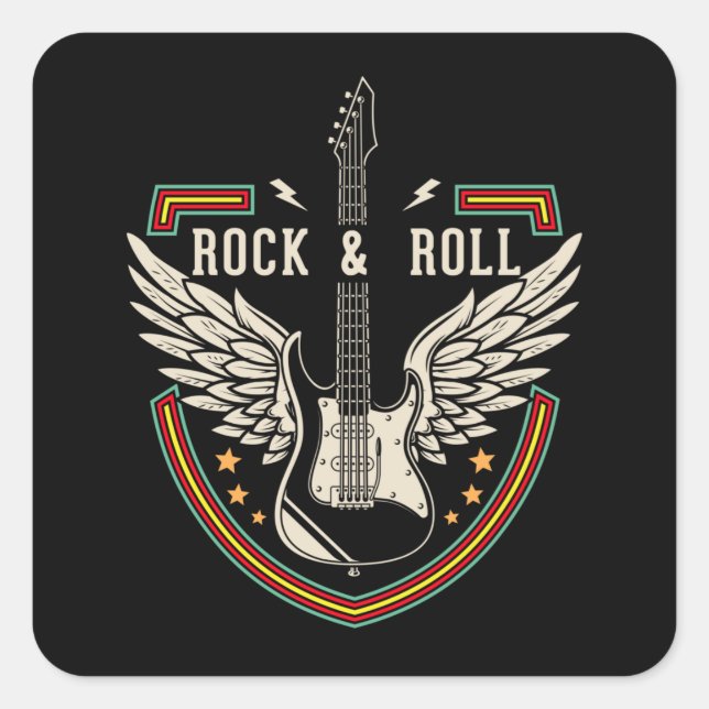 Rock and Roll Music Lover Guitar Wings Square Sticker (Front)