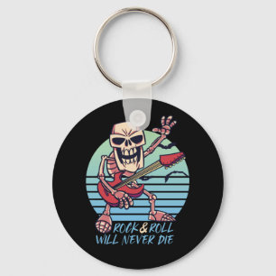 Rock and Roll Never Die Retro Rockstar Halloween Key Ring