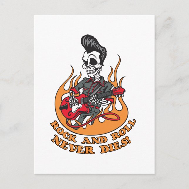 Rock And Roll Never Dies Skeleton Guitar Postcard (Front)