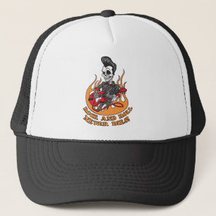 Rock And Roll Never Dies Skeleton Guitar Trucker Hat