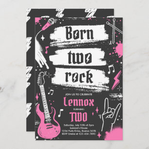 Rock and Roll Party Born Two Rock 2nd Birthday Invitation