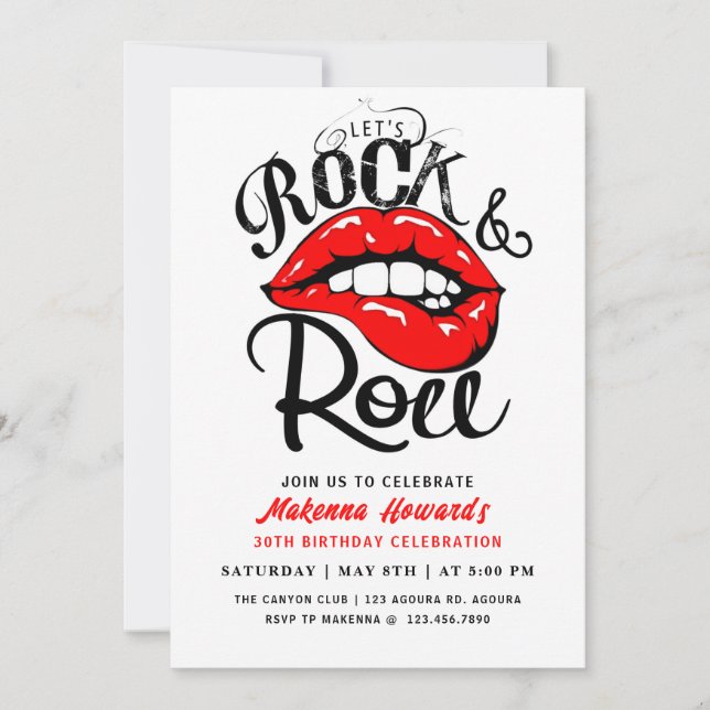  Rock and Roll Party, Rock & Roll BIRTHDAY, Invitation (Front)