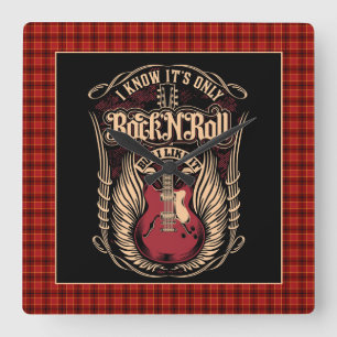 Rock and Roll Quote with Guitar Square Wall Clock