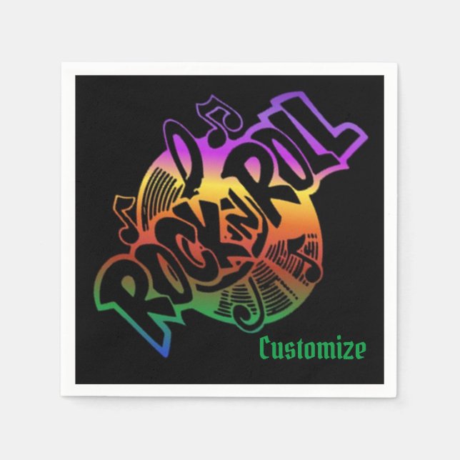 Rock and Roll Rainbow Music Theme Napkin (Front)