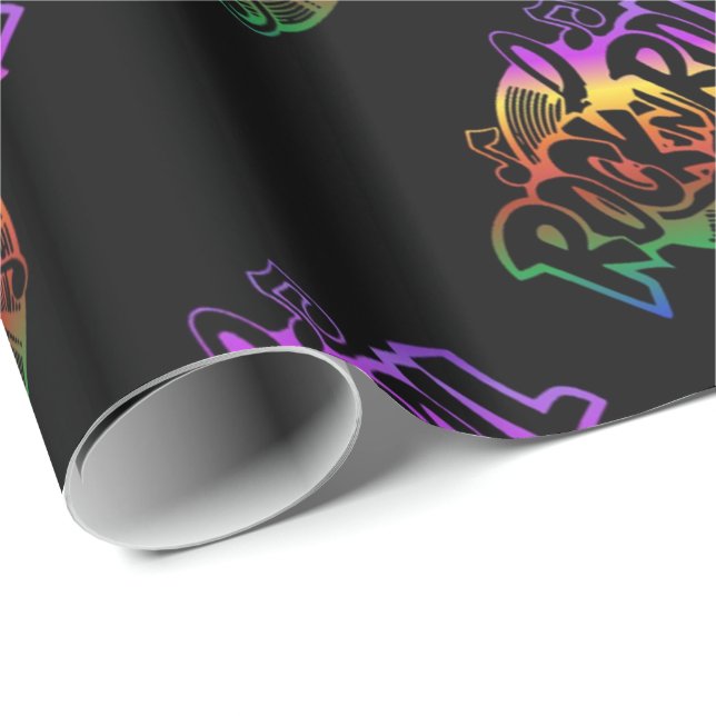 Rock and Roll Rainbow Music Theme Wrapping Paper (Roll Corner)