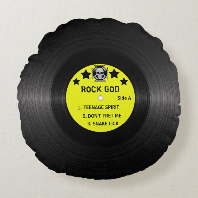 Rock and Roll Record Label Custom Yellow Round Cushion (Front)